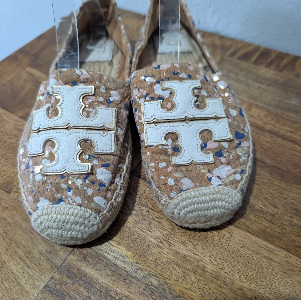 New Tory Burch Women Ines Cork Logo‎ Flat Espadrilles US 7.5